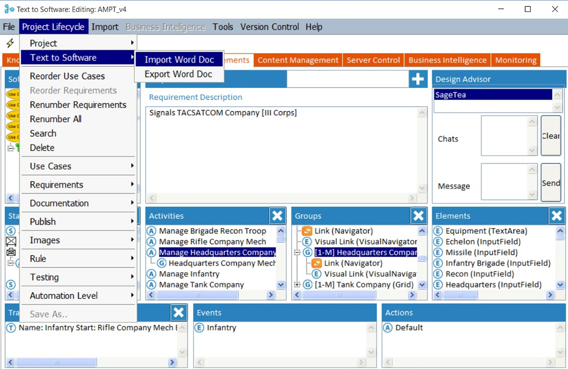 Text to Software importing text to build the Army Mission Planning Tool